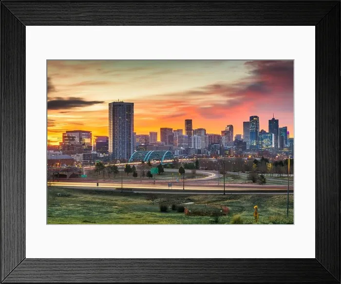 Framed Print : Denver, Colorado, USA downtown city skyline at dawn