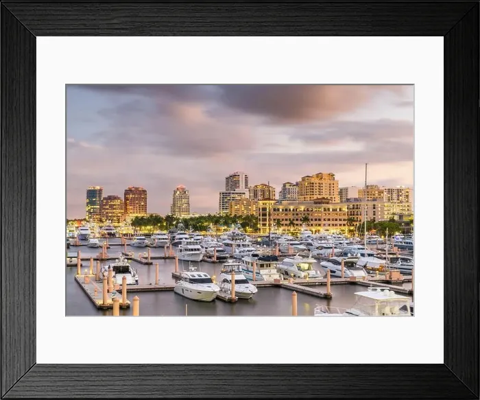 Framed Print : West Palm Beach, Florida, USA downtown skyline on the Intracoastal Waterway at dusk Framed Print : West Palm Beach, Florida, USA downtown skyline on the Intracoastal Waterway at dusk