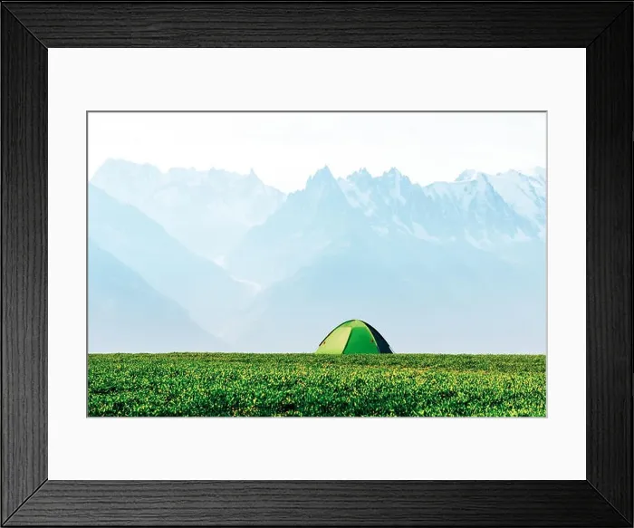 Framed Print : Green tent on amazing meadow in summer mountains. Landscape photography, travel concept Framed Print : Green tent on amazing meadow in summer mountains. Landscape photography, travel concept