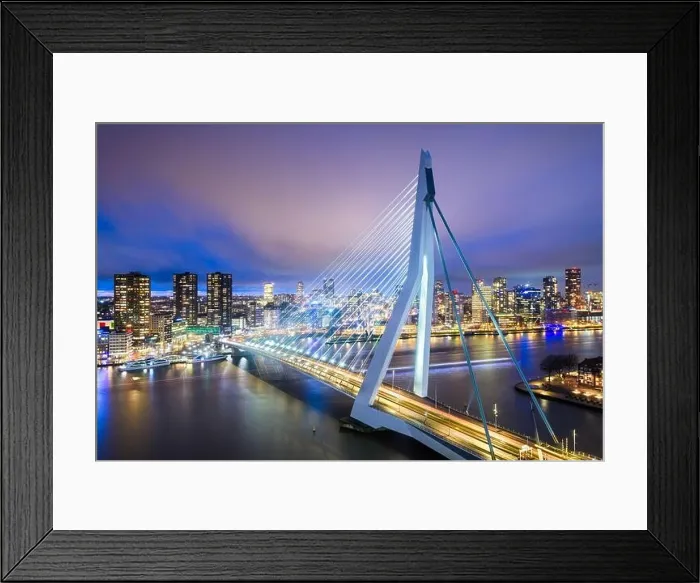 Framed Print : Rotterdam, Netherlands, city skyline at twilight