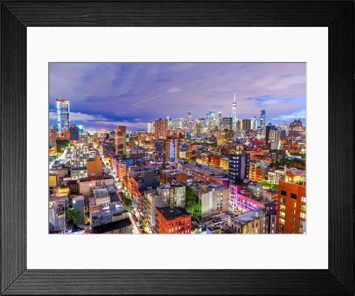Framed Print : New York, New York, USA Lower Manhattan city skyline rooftop view at dusk
