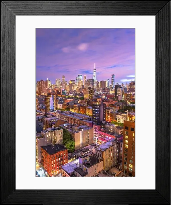 Framed Print : New York, New York, USA Lower Manhattan city skyline rooftop view at dusk Framed Print : New York, New York, USA Lower Manhattan city skyline rooftop view at dusk
