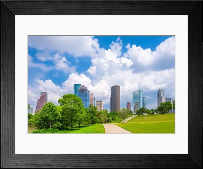 Framed Print : Houston, Texas, USA downtown city skyline and park in the afternoon