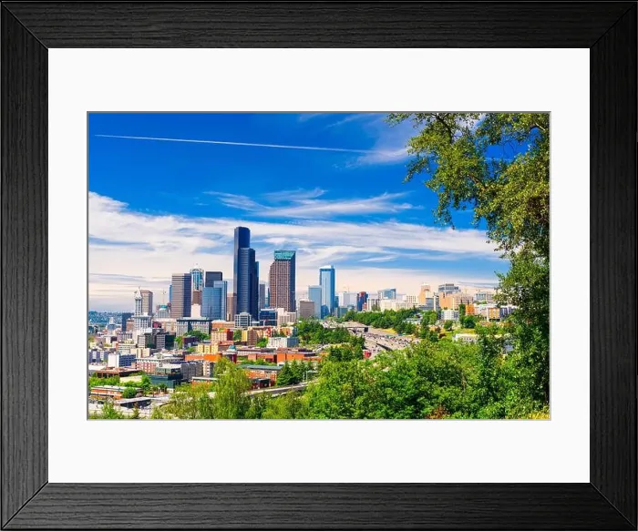 Framed Print : Seattle, Washington, USA downtown skyline and highways in the afternoon Framed Print : Seattle, Washington, USA downtown skyline and highways in the afternoon