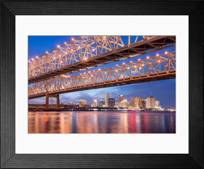 Framed Print : New Orleans, Louisiana, USA at Crescent City Connection Bridge over the Mississippi River at night Framed Print : New Orleans, Louisiana, USA at Crescent City Connection Bridge over the Mississippi River at night
