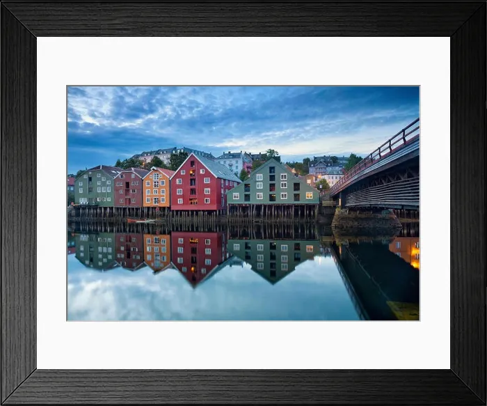 Framed Print : Trondheim. Image of norwegian city of Trondheim during twilight blue hour Framed Print : Trondheim. Image of norwegian city of Trondheim during twilight blue hour