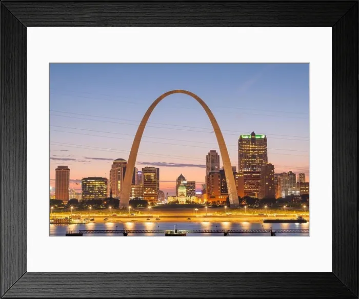 Framed Print : St. Louis, Missouri, USA downtown cityscape on the Mississippi River at twilight Framed Print : St. Louis, Missouri, USA downtown cityscape on the Mississippi River at twilight