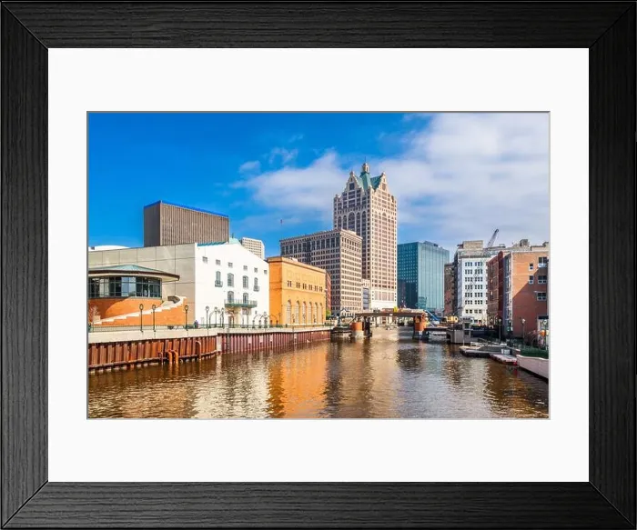 Framed Print : Milwaukee, Wisconsin, USA downtown skyline on the Milwaukee River in the daytime Framed Print : Milwaukee, Wisconsin, USA downtown skyline on the Milwaukee River in the daytime