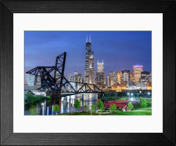 Framed Print : Chicago, Illinois, USA park and downtown skyline at twilight Framed Print : Chicago, Illinois, USA park and downtown skyline at twilight