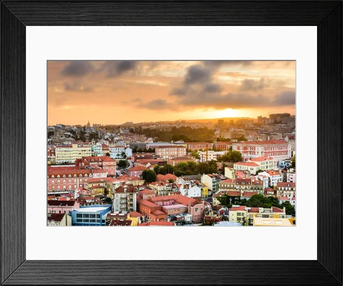 Framed Print : Lisbon, Portugal Baixa district skyline during sunset Framed Print : Lisbon, Portugal Baixa district skyline during sunset