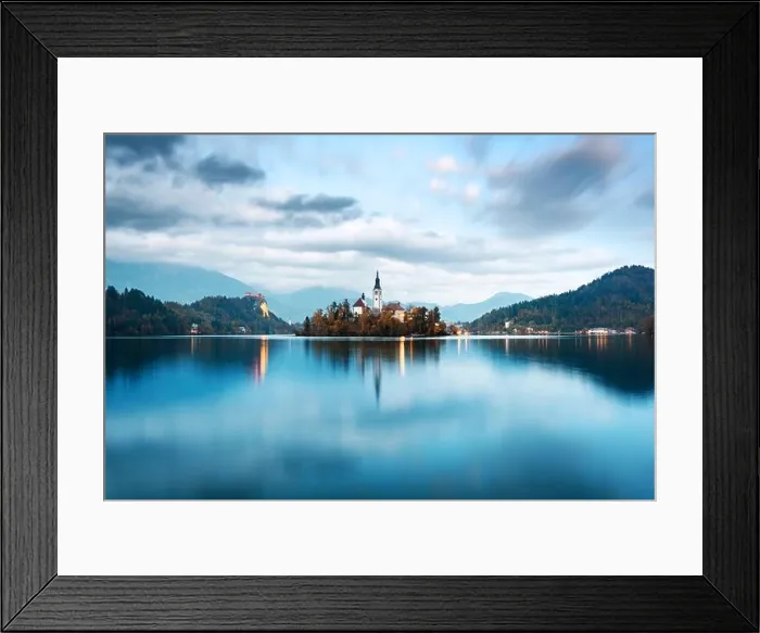 Framed Print : Evening autumn view of Bled lake in Julian Alps, Slovenia. Pilgrimage church of the Assumption of Maria on a foreground. Landscape photography Framed Print : Evening autumn view of Bled lake in Julian Alps, Slovenia. Pilgrimage church of the Assumption of Maria on a foreground. Landscape photography