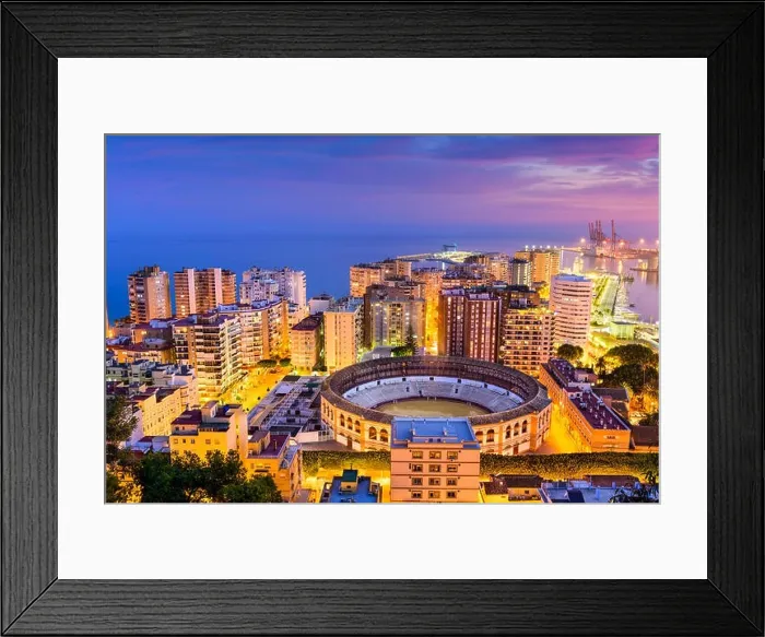 Framed Print : Malaga, Spain skyline towards the Mediterranean Sea Framed Print : Malaga, Spain skyline towards the Mediterranean Sea