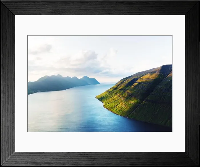 Framed Print : Picturesque sunset view from Klakkur peak near Klaksvik city on Kalsoy island, Faroe Islands, Denmark. Landscape photography Framed Print : Picturesque sunset view from Klakkur peak near Klaksvik city on Kalsoy island, Faroe Islands, Denmark. Landscape photography