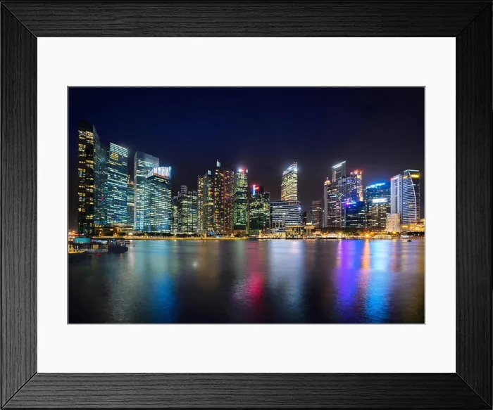 Framed Print : Singapore business district skyline financial downtown building with tourist sightseeing in night at Marina Bay, Singapore. Asian tourism, modern city Framed Print : Singapore business district skyline financial downtown building with tourist sightseeing in night at Marina Bay, Singapore. Asian tourism, modern city