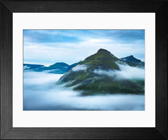 Framed Print : Majestic foggy views over the fjords of Funningur, Eysturoy island, Faroe Islands. Landscape photography