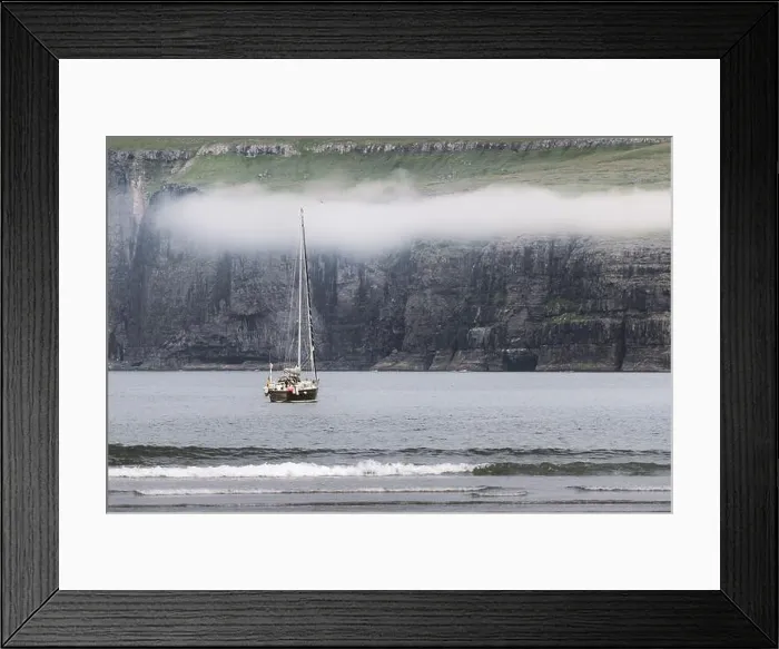 Framed Print : Lonely yacht near Tjornuvik coast on Streymoy Island, Faroe Islands. Landscape photography Framed Print : Lonely yacht near Tjornuvik coast on Streymoy Island, Faroe Islands. Landscape photography