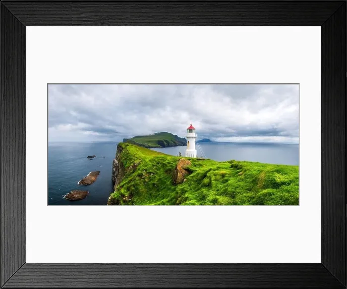 Framed Print : Panoramic view of old lighthouse on the Mykines island, Faroe islands, Denmark. Landscape photography Framed Print : Panoramic view of old lighthouse on the Mykines island, Faroe islands, Denmark. Landscape photography