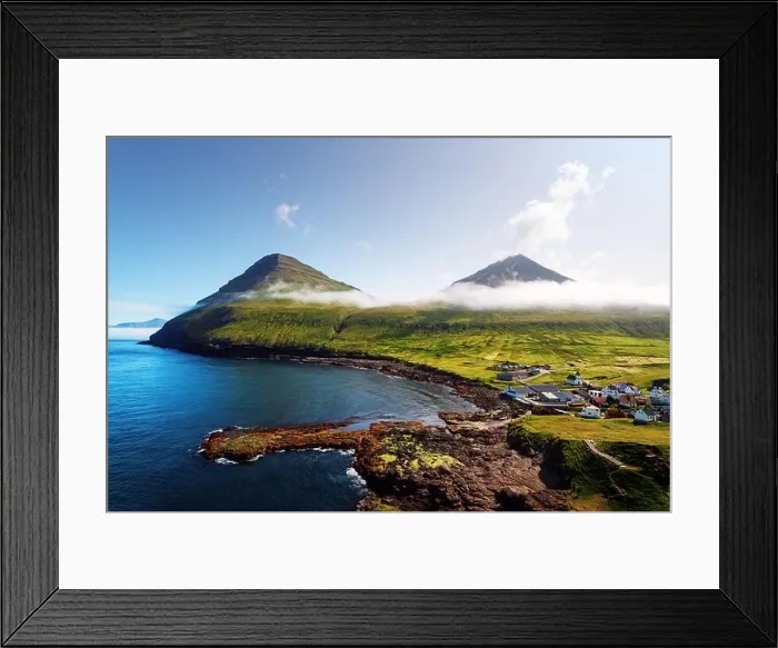 Framed Print : Picturesque view on village of Gjogv with typically colourful houses on the Eysturoy island, Faroe Islands, Denmark. Landscape photography Framed Print : Picturesque view on village of Gjogv with typically colourful houses on the Eysturoy island, Faroe Islands, Denmark. Landscape photography