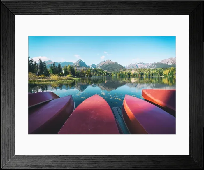 Framed Print : Red boats on Strbske Pleso lake. Location: High Tatras National Park, Slovakia. landscape photography Framed Print : Red boats on Strbske Pleso lake. Location: High Tatras National Park, Slovakia. landscape photography