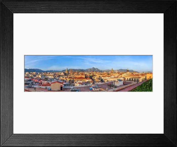 Framed Print : Palermo, Sicily town skyline panorama with landmark towers in the morning