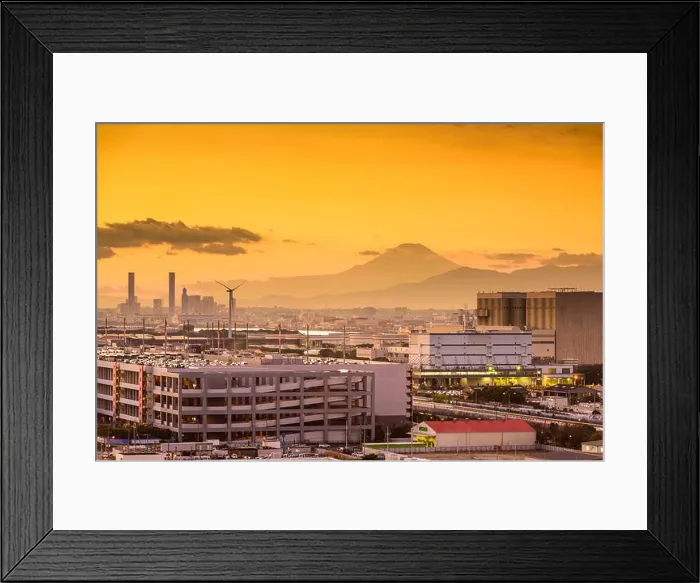 Framed Print : Kawasaki, Japan factories and Mt. Fuji Framed Print : Kawasaki, Japan factories and Mt. Fuji