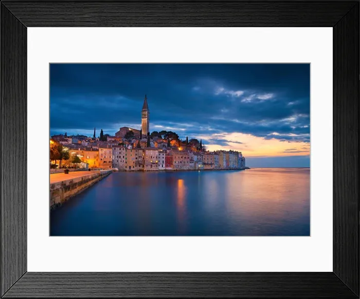 Framed Print : Rovinj, Croatia. Beautiful romantic old town of Rovinj during sunset, Istrian Peninsula, Croatia, Europe Framed Print : Rovinj, Croatia. Beautiful romantic old town of Rovinj during sunset, Istrian Peninsula, Croatia, Europe