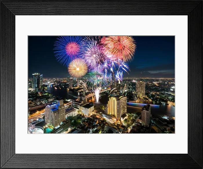 Framed Print : Beautiful fireworks celebrating loy krathong festival or New year along Chao Phraya River in Bangkok, Thailand Framed Print : Beautiful fireworks celebrating loy krathong festival or New year along Chao Phraya River in Bangkok, Thailand