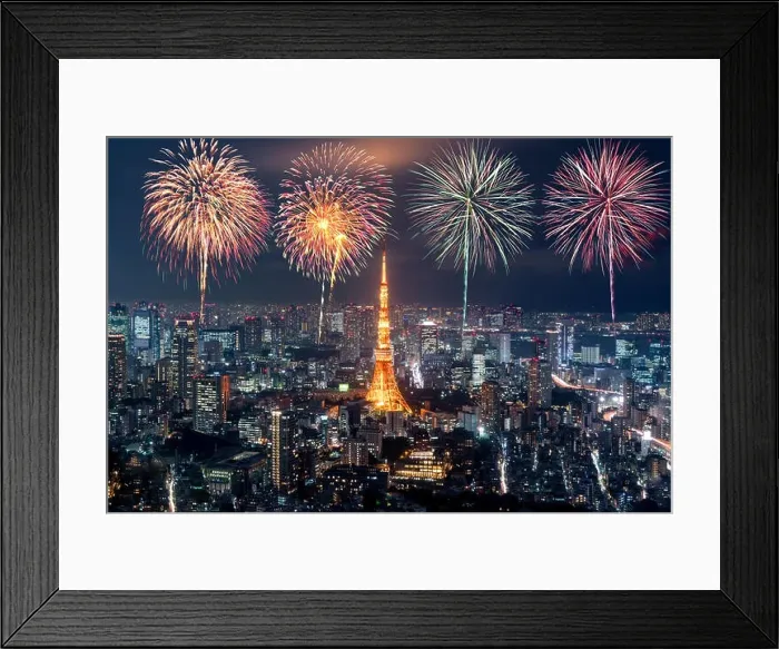 Framed Print : Tokyo at night, Fireworks new year celebrating over tokyo cityscape at night in Japan Framed Print : Tokyo at night, Fireworks new year celebrating over tokyo cityscape at night in Japan