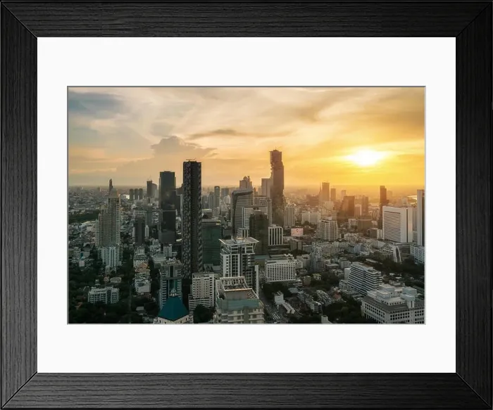 Framed Print : Bangkok, Thailand in Downtown area skyline view during sunset time from rooftop in Bangkok. Asian tourism, modern city life, or business finance and e Framed Print : Bangkok, Thailand in Downtown area skyline view during sunset time from rooftop in Bangkok. Asian tourism, modern city life, or business finance and e
