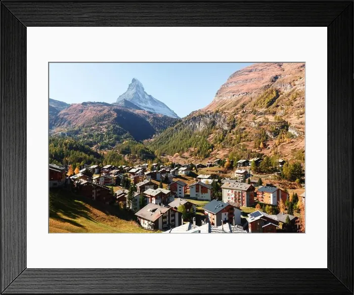 Framed Print : Picturesque autumn view of Zermatt city street with Matterhorn peak in Swiss Alps. Switzerland, Europe. Landscape photography Framed Print : Picturesque autumn view of Zermatt city street with Matterhorn peak in Swiss Alps. Switzerland, Europe. Landscape photography