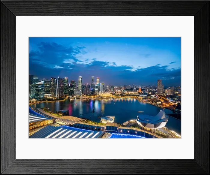 Framed Print : Aerial view of Singapore business district skyline with tourist sightseeing in night at Marina Bay, Singapore. Asian tourism, modern city life, or bus Framed Print : Aerial view of Singapore business district skyline with tourist sightseeing in night at Marina Bay, Singapore. Asian tourism, modern city life, or bus