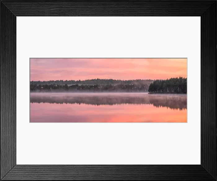 Framed Print : Beautiful sunrise landscape with misty mood and calm lake at foggy summer morning in Finland Framed Print : Beautiful sunrise landscape with misty mood and calm lake at foggy summer morning in Finland
