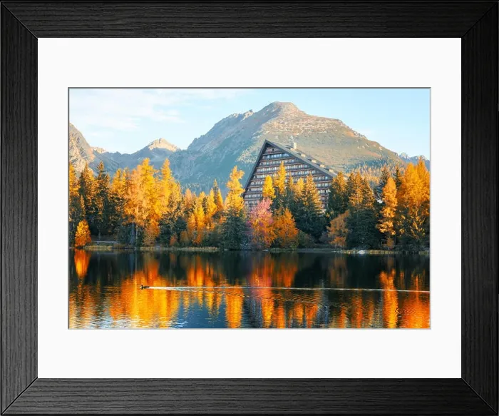 Framed Print : Mountain lake Strbske pleso (Strbske lake) in autumn time. High Tatras national park, Slovakia