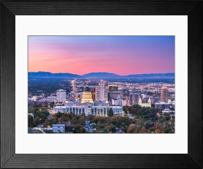 Framed Print : Salt Lake City, Utah, USA downtown city skyline at dusk Framed Print : Salt Lake City, Utah, USA downtown city skyline at dusk