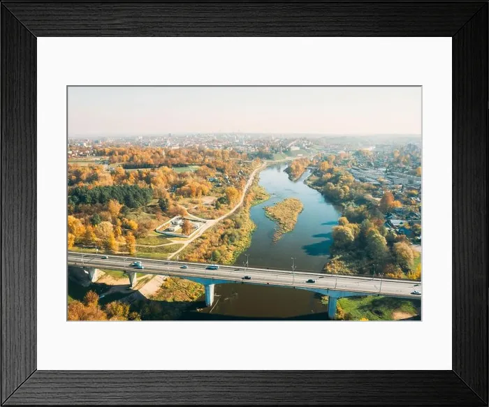 Framed Print : Grodno, Belarus. Aerial Bird's-eye View Of Hrodna Cityscape Skyline. Bridge Over The Neman River In Sunny Autumn Day Framed Print : Grodno, Belarus. Aerial Bird's-eye View Of Hrodna Cityscape Skyline. Bridge Over The Neman River In Sunny Autumn Day