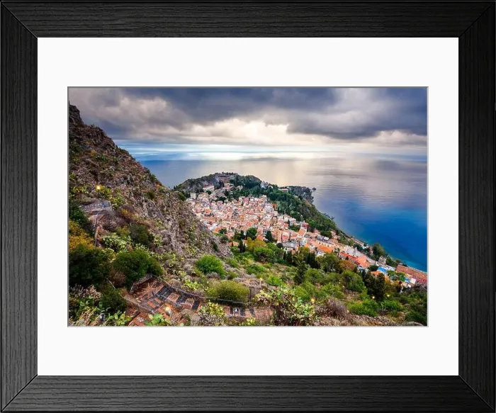 Framed Print : Taormina, Sicily, Italy historic town at dusk Framed Print : Taormina, Sicily, Italy historic town at dusk