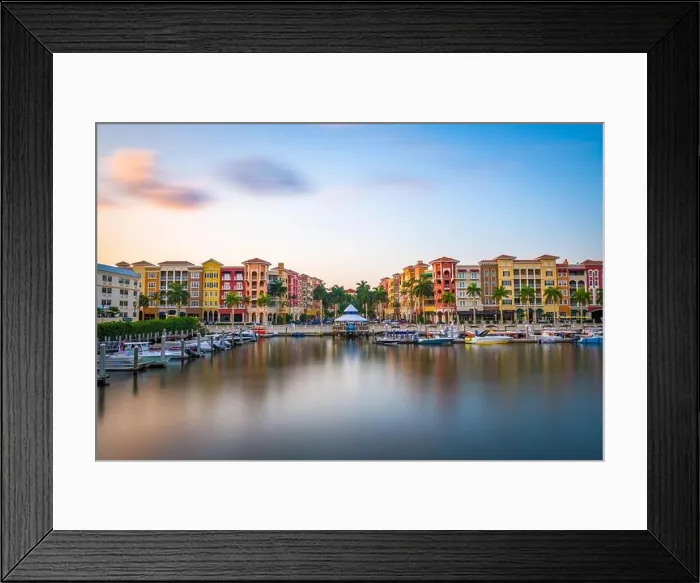 Framed Print : Naples, Florida, USA downtown cityscape on the bay at dusk Framed Print : Naples, Florida, USA downtown cityscape on the bay at dusk