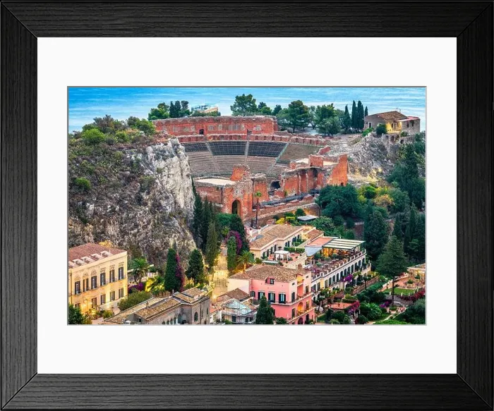 Framed Print : Taormina, Sicily, Italy historic town at dusk Framed Print : Taormina, Sicily, Italy historic town at dusk