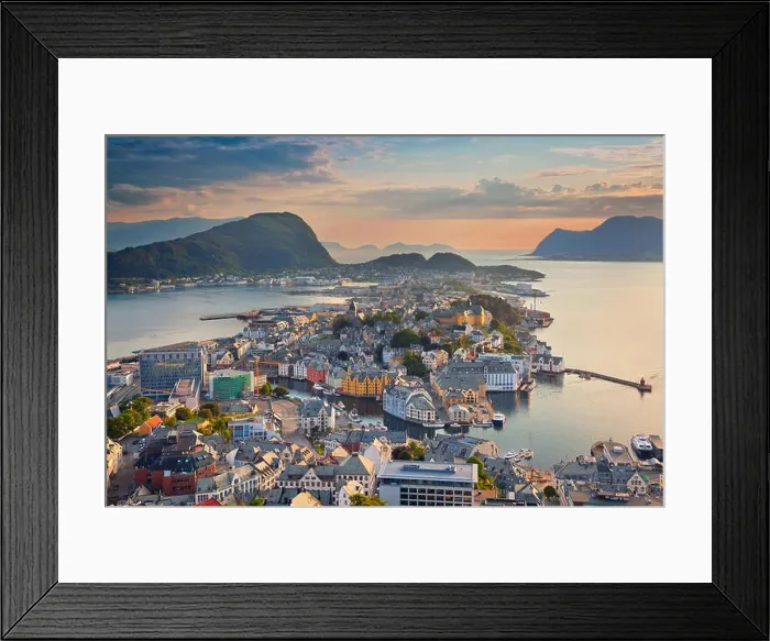 Framed Print : Alesund, Norway. Image of norwegian city of Alesund during golden hour Framed Print : Alesund, Norway. Image of norwegian city of Alesund during golden hour