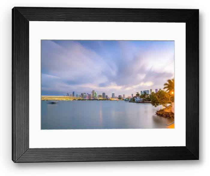 Framed Print : Miami, Florida, USA downtown skyline from across the Biscayne Bay at twilight Framed Print : Miami, Florida, USA downtown skyline from across the Biscayne Bay at twilight
