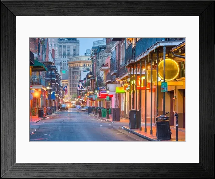 Framed Print : Bourbon St, New Orleans, Louisiana, USA cityscape of bars and restaurants at twilight Framed Print : Bourbon St, New Orleans, Louisiana, USA cityscape of bars and restaurants at twilight