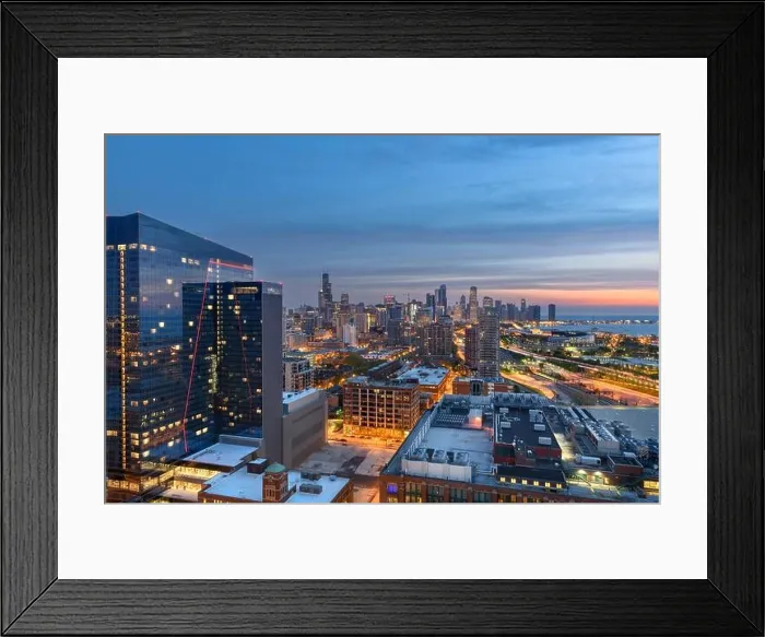 Framed Print : Chicago, Illinois, USA downtown city skyline from the south side at twilight Framed Print : Chicago, Illinois, USA downtown city skyline from the south side at twilight