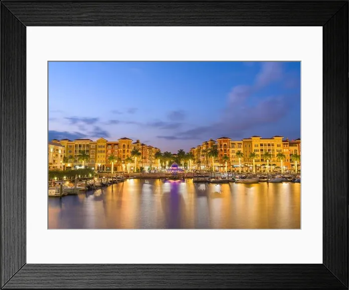 Framed Print : Naples, Florida, USA downtown cityscape on the bay at dusk Framed Print : Naples, Florida, USA downtown cityscape on the bay at dusk