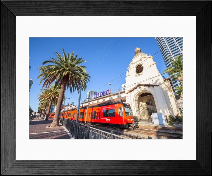 Framed Print : SAN DIEGO, CALIFORNIA - FEBRUARY 26, 2016: Santa Fe Depot in downtown San Diego. The building dates from 1915 Framed Print : SAN DIEGO, CALIFORNIA - FEBRUARY 26, 2016: Santa Fe Depot in downtown San Diego. The building dates from 1915