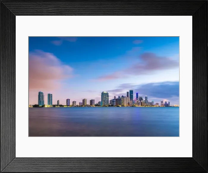 Framed Print : Miami, Florida, USA downtown skyline from across the Biscayne Bay at twilight Framed Print : Miami, Florida, USA downtown skyline from across the Biscayne Bay at twilight