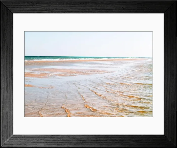 Framed Print : Tide waves on tropical beach sand and blue ocean water. Beauty sea texture. Vacations background