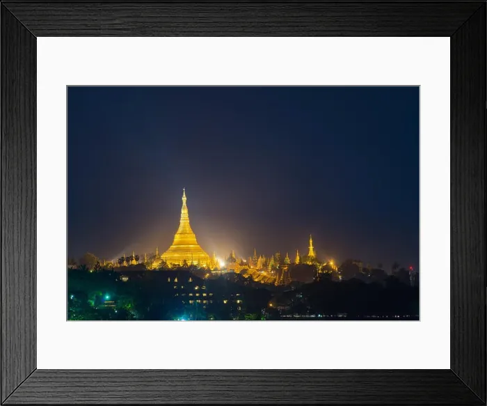 Framed Print : Yangon, Myanmar view of Shwedagon Pagoda at night Framed Print : Yangon, Myanmar view of Shwedagon Pagoda at night