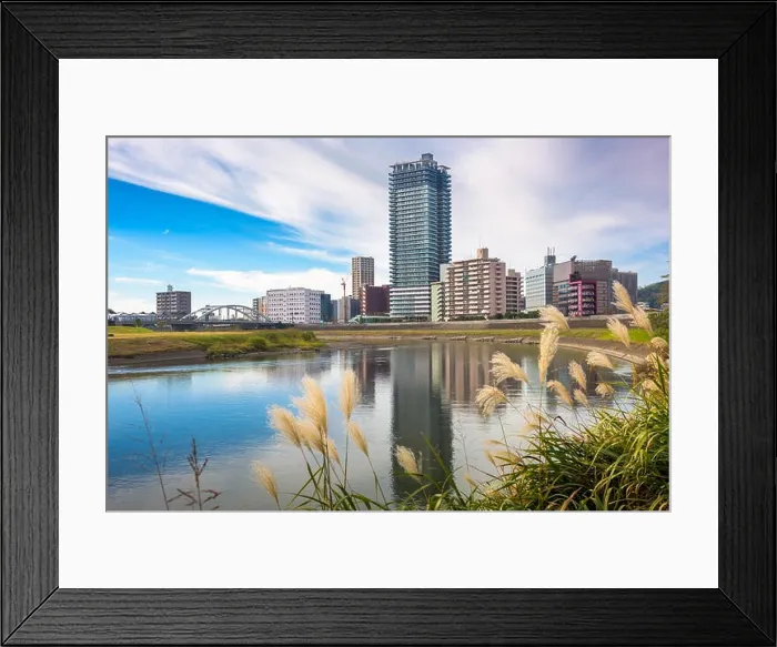 Framed Print : Kumamoto, Japan downtown cityscape on the Shirakawa River Framed Print : Kumamoto, Japan downtown cityscape on the Shirakawa River
