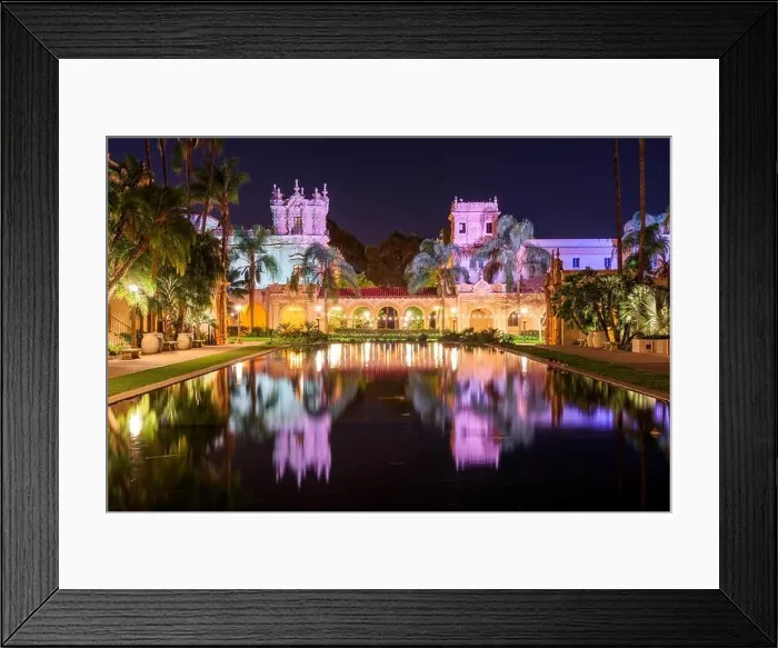 Framed Print : San Diego, California, USA plaza fountain at night in the Prado Framed Print : San Diego, California, USA plaza fountain at night in the Prado
