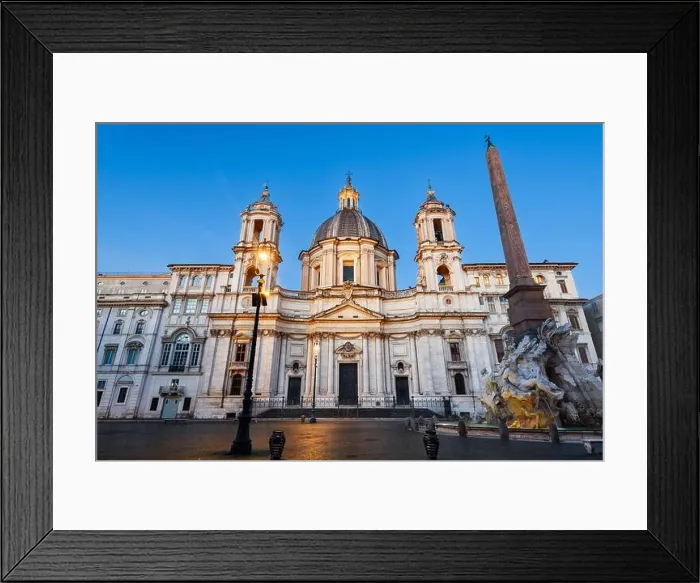 Framed Print : Piazza Navona at the Obelisk and Sant'Agnese in Rome, Italy at twilight Framed Print : Piazza Navona at the Obelisk and Sant'Agnese in Rome, Italy at twilight